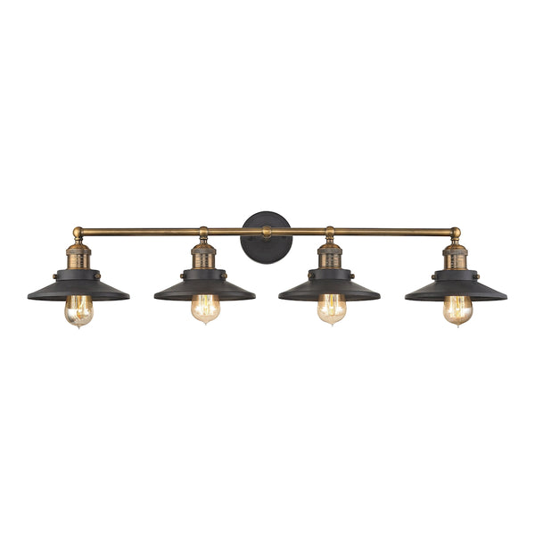 English Pub 4 Light Vanity In Tarnished Graphite And Antique Brass