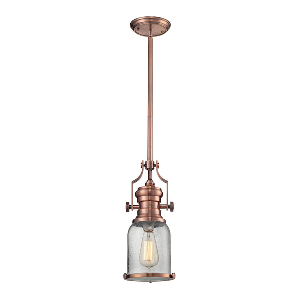 Chadwick 1 Light Pendant In Antique Copper And Seeded Glass