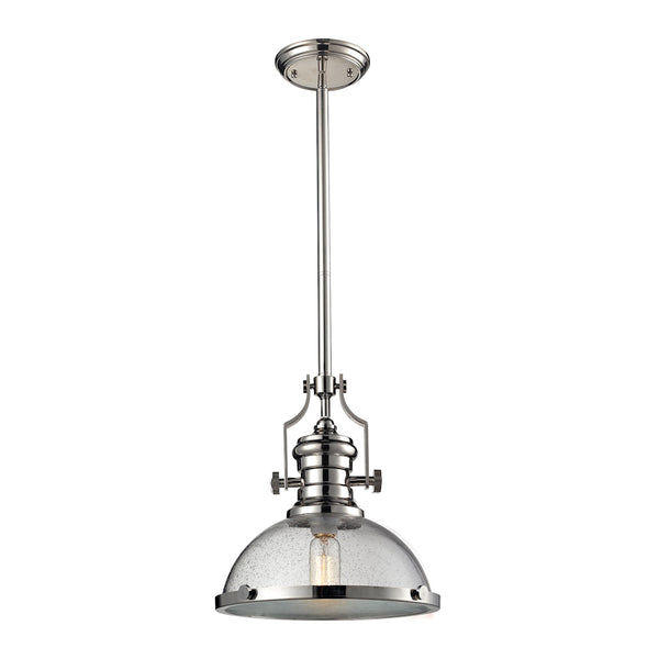 Chadwick 1 Light Pendant In Polished Nickel And Seeded Glass