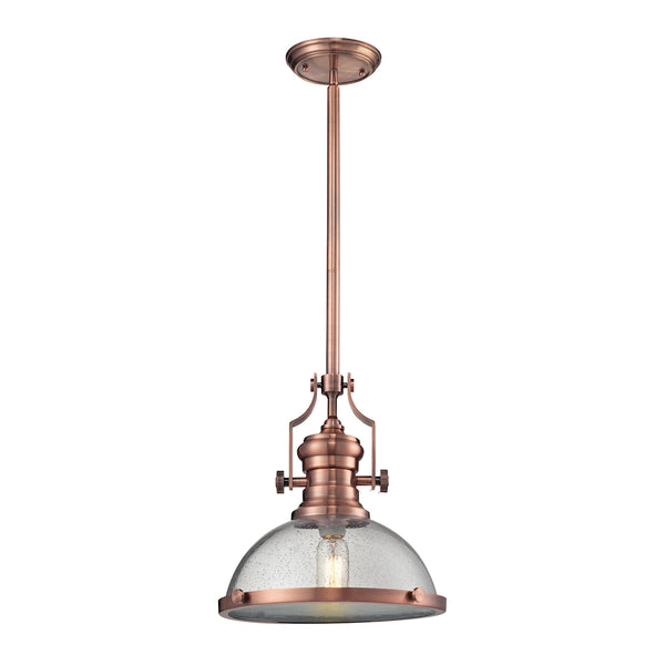 Chadwick 1 Light Pendant In Antique Copper And Seeded Glass