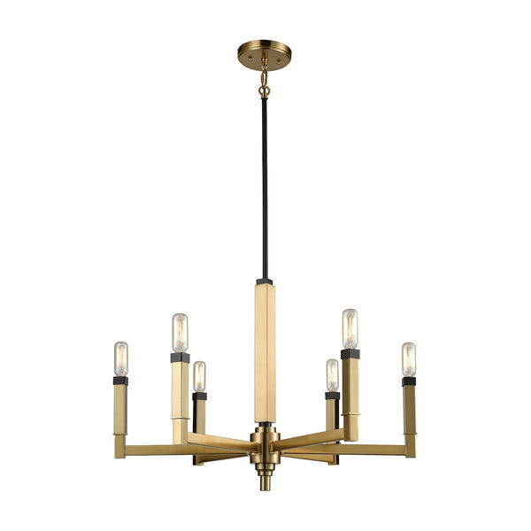 Mandeville 6 Light Chandelier In Satin Brass With Oil Rubbed Bronze Accents