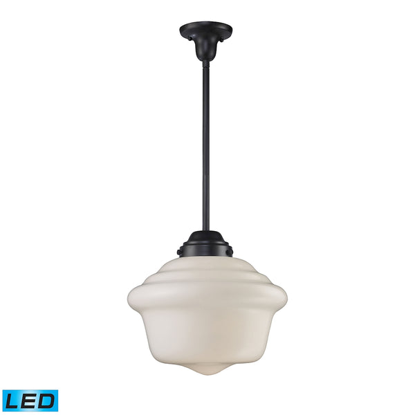Schoolhouse Pendants 1 Light LED Pendant In Oiled Bronze And White Glass