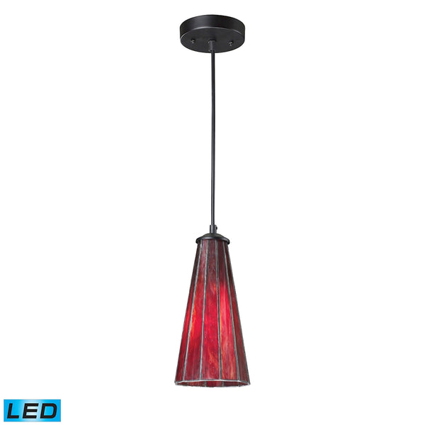 Lumino 1 Light LED Pendant In Matte Black And Inferno Red