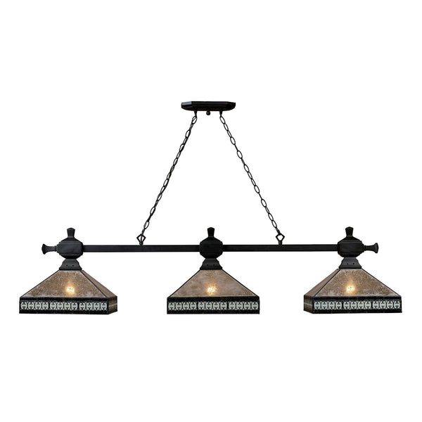 Mica Filagree 3 Light Billiard In Tiffany Bronze And Tan Mica