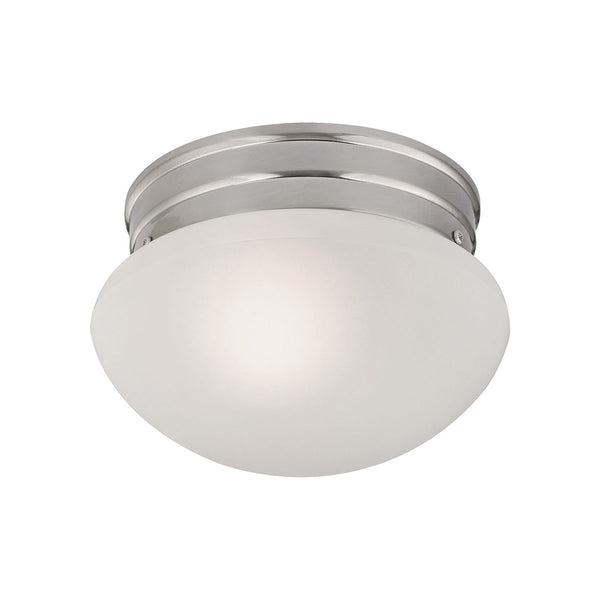 Mushroom Flushmount 1 Light Flush In Brushed Nickel And White Glass