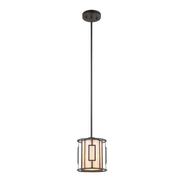 Minden 1 Light Pendant In Tiffany Bronze With Mica And Frosted Seedy Glass