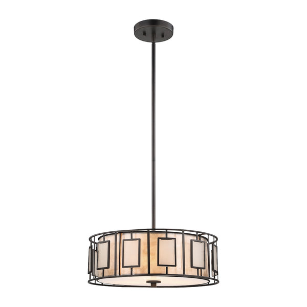 Minden 3 Light Chandelier In Tiffany Bronze With Mica And Frosted Seedy Glass