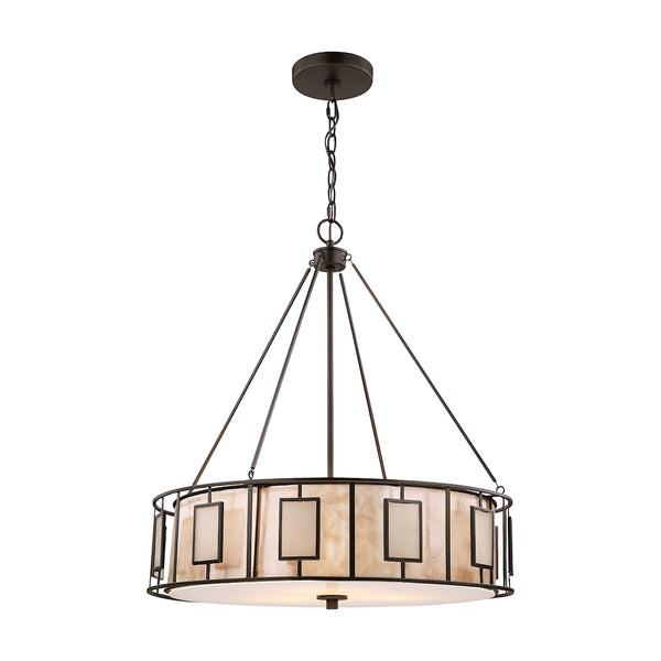 Minden 3 Light Chandelier In Tiffany Bronze With Mica And Frosted Seedy Glass