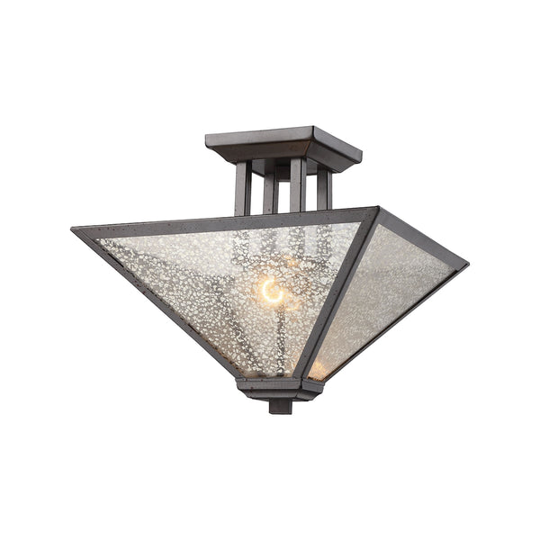 Plano 2 Light Semi Flush In Iron Rust With Mercury Glass