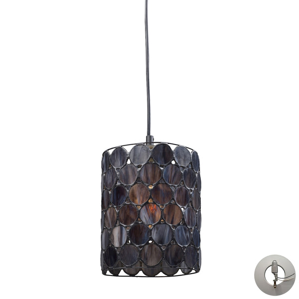 Cirque 1 Light Pendant In Matte Black And Tiffany Glass - Includes Recessed Lighting Kit