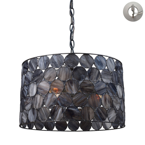 Cirque 3 Light Pendant In Matte Black And Tiffany Glass - Includes Recessed Lighting Kit