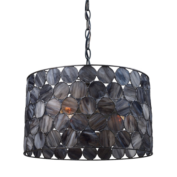 Cirque 3 Light Pendant In Matte Black And Tiffany Glass