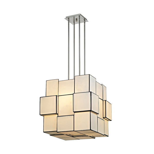 Cubist 8 Light Chandelier In Brushed Nickel With White Art Glass