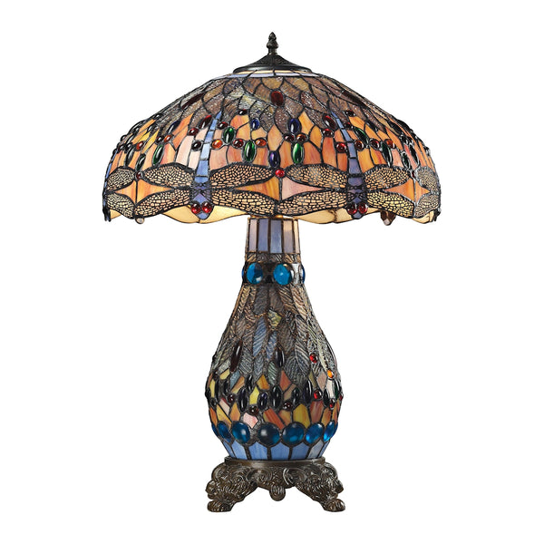 Dragonfly Tiffany Glass Table Lamp in Tiffany Bronze