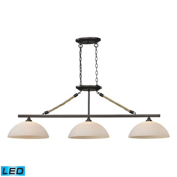 Natural Rope 3 Light LED Billiard In Aged Bronze And White Glass