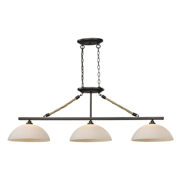 Natural Rope 3 Light Billiard In Aged Bronze And White Glass