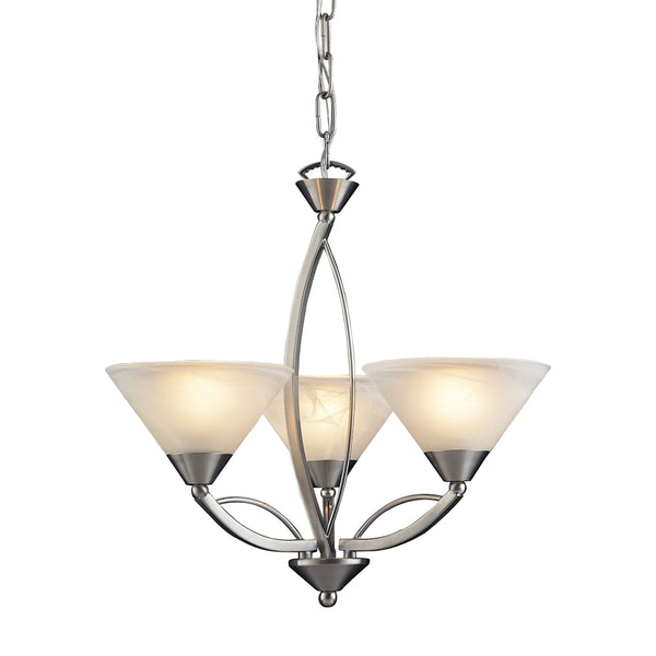 Elysburg 3 Light Chandelier In Satin Nickel And White Glass