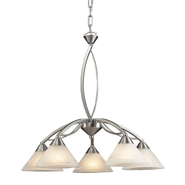 Elysburg 5 Light Chandelier In Satin Nickel And White Glass