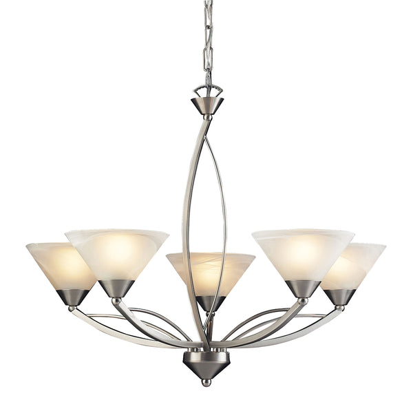Elysburg 5 Light Chandelier In Satin Nickel And White Glass