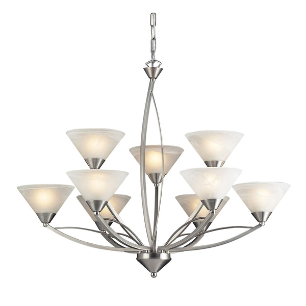 Elysburg 9 Light Chandelier In Satin Nickel And White Glass