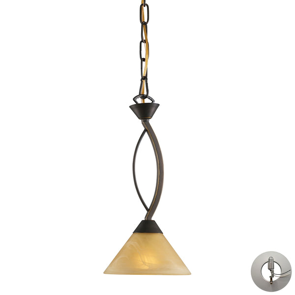 Elysburg 1 Light Pendant In Aged Bronze And Tea Stained Glass - Includes Recessed Lighting Kit