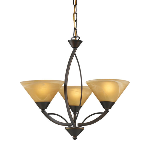 Elysburg 3 Light Chandelier In Aged Bronze And Tea Stained Glass