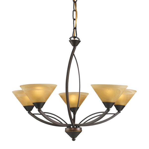 Elysburg 5 Light Chandelier In Aged Bronze And Tea Stained Glass