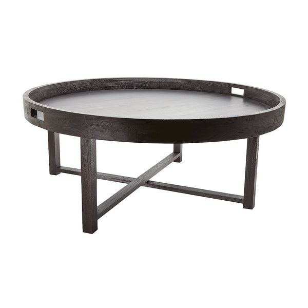 Round Black Teak Coffee Table Tray