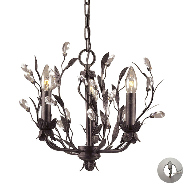 Circeo 3 Light Chandelier In Deep Rust And Crystal Droplets - Includes Recessed Lighting Kit