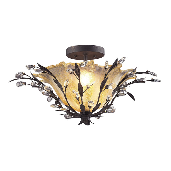 Circeo 2 Light Flushmount In Deep Rust And Caramel Glass
