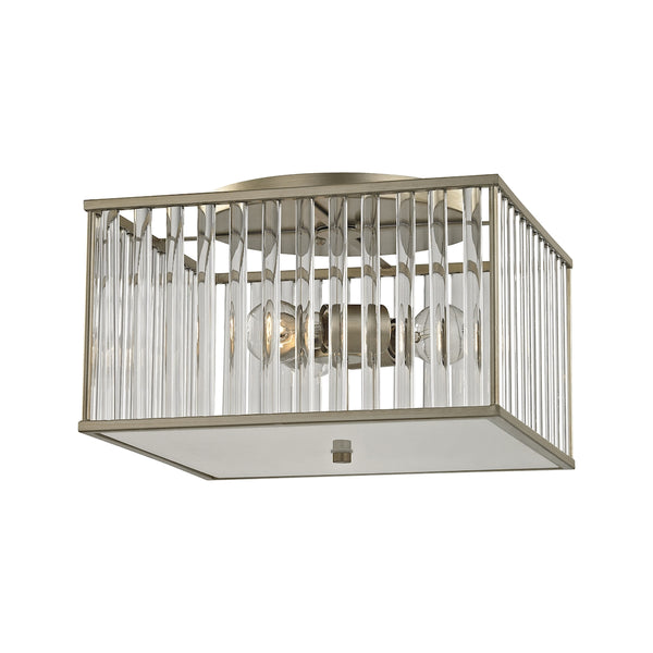 Ridley 3 Light Semi Flush In Aged Silver With Oval Glass Rods
