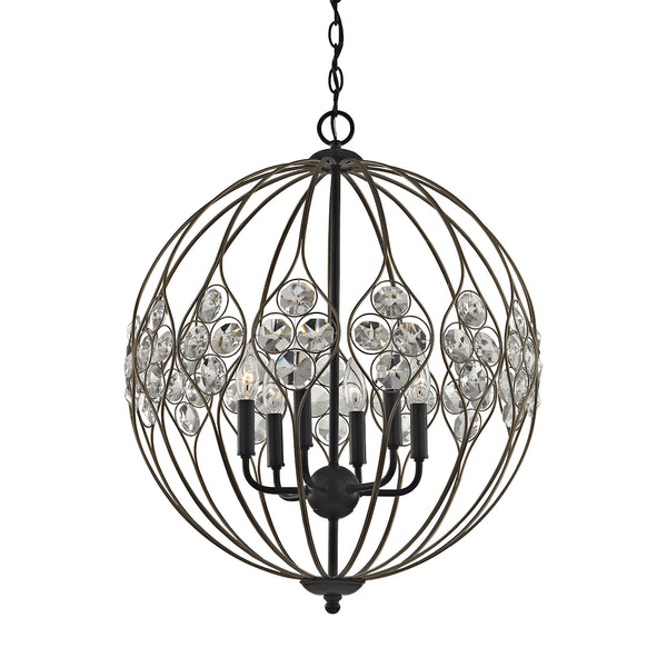 Crystal Web 6 Light Chandelier In Bronze Gold And Matte Black With Clear Crystal
