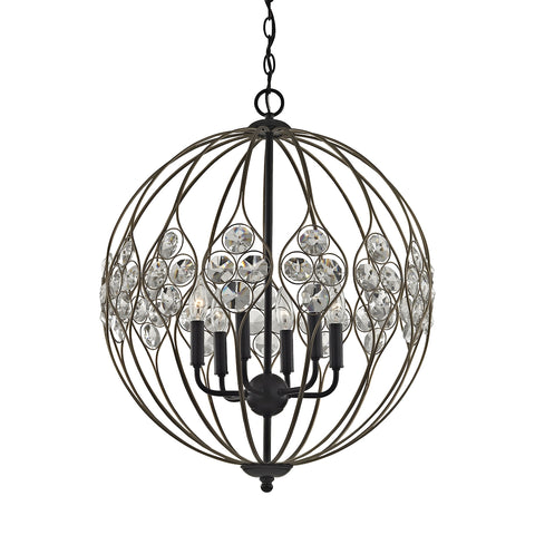 Crystal Web 6 Light Chandelier In Bronze Gold And Matte Black With Clear Crystal