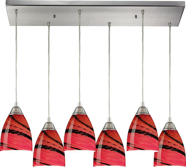 Pierra 6 Light Pendant In Satin Nickel And Autumn Glass