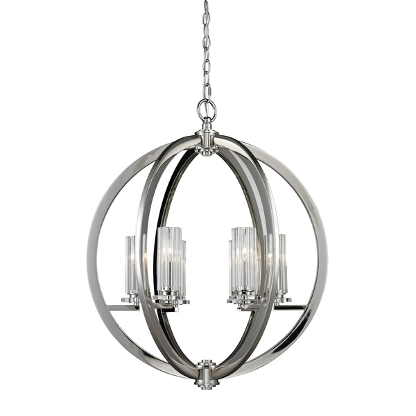 Lindisfarne 6 Light Pendant In Polished Nickel And Clear Crystal