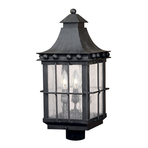 Taos Outdoor Post Lantern In Espresso Finish With Seeded Glass