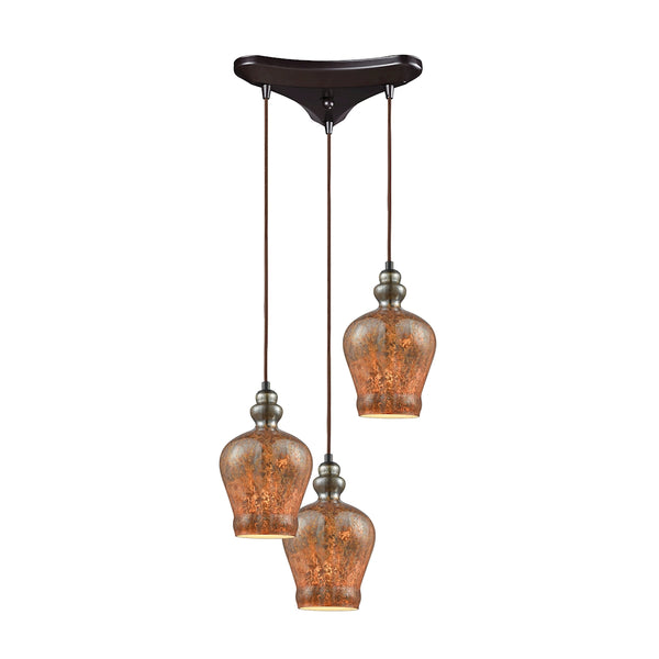 Sojourn 3 Light Triangle Pan Fixture In Oil Rubbed Bronze With Lava Toned Glass