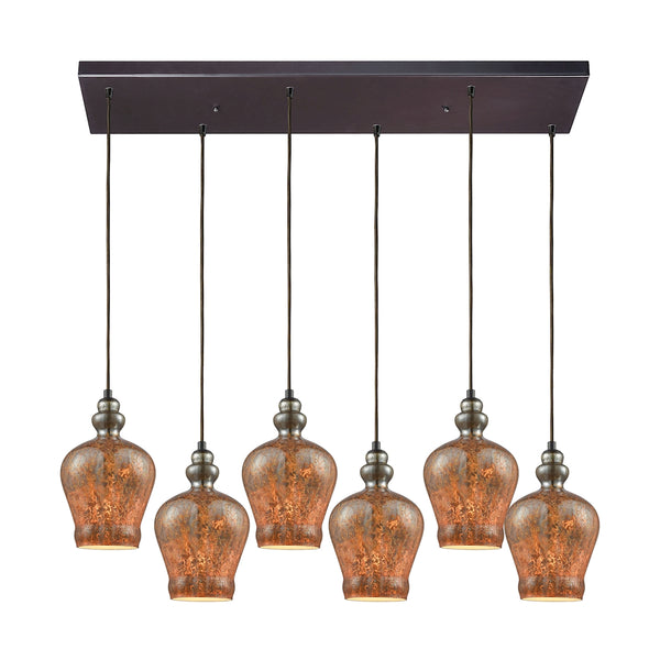 Sojourn 6 Light Rectangle Fixture In Oil Rubbed Bronze With Lava Toned Glass