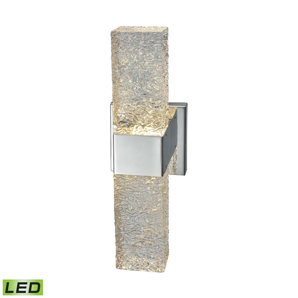 Cubic Ice 2 Light Sconce In Polished Chrome With Solid Textured Glass