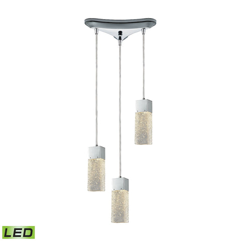 Cubic Ice 3 Light Triangle Pan Fixture In Polished Chrome With Solid Textured Glass