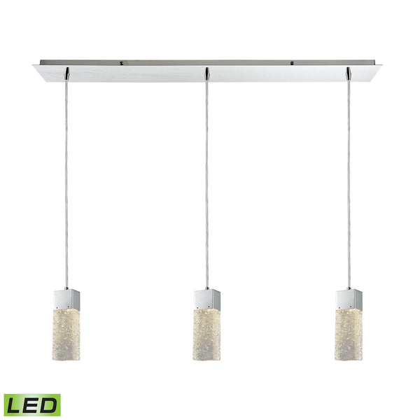 Cubic Ice 3 Light Linear Pan Fixture In Polished Chrome With Solid Textured Glass