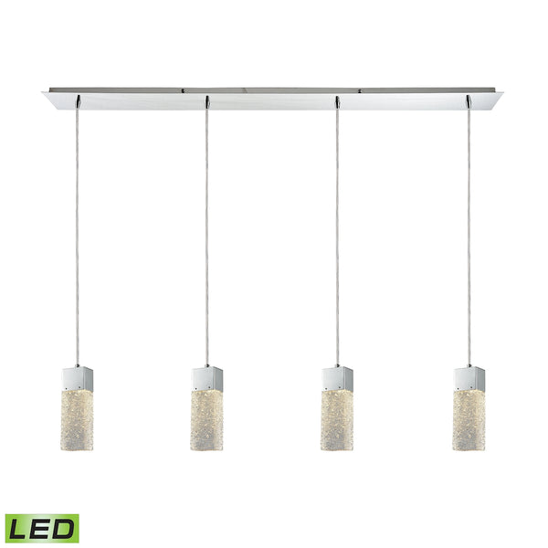 Cubic Ice 4 Light Linear Pan Fixture In Polished Chrome With Solid Textured Glass