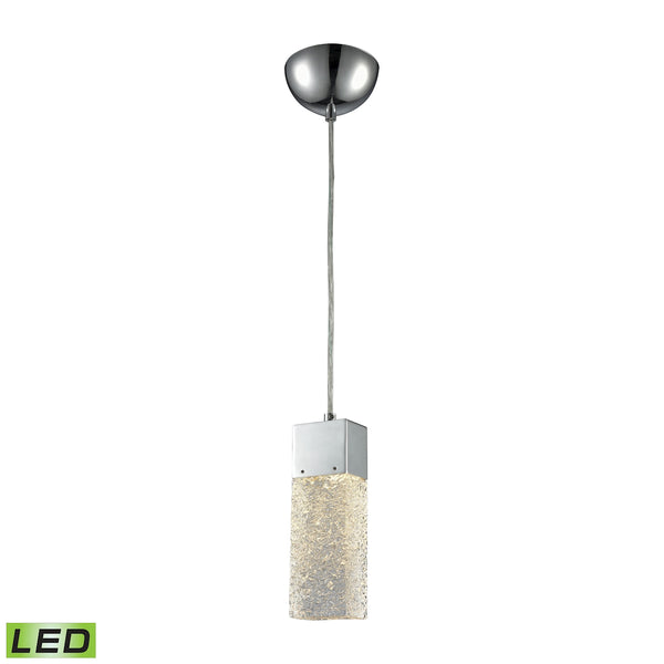 Cubic Ice 1 Light Pendant In Polished Chrome With Solid Textured Glass - Includes Recessed Lighting Kit