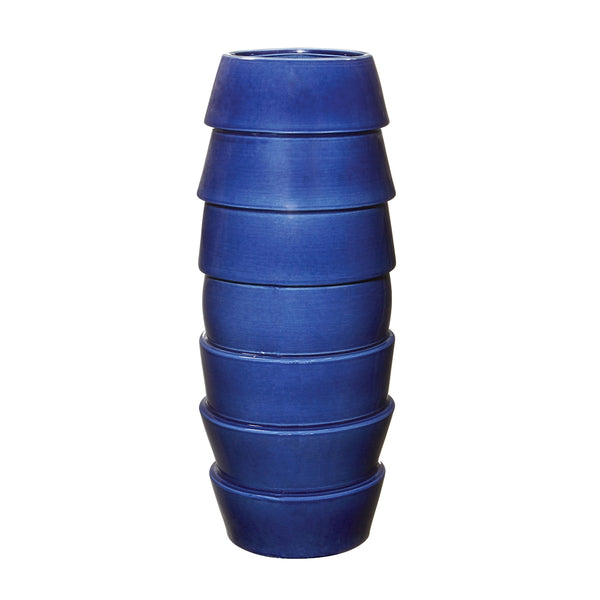 Denim Crackle Layered Vessel - Tall