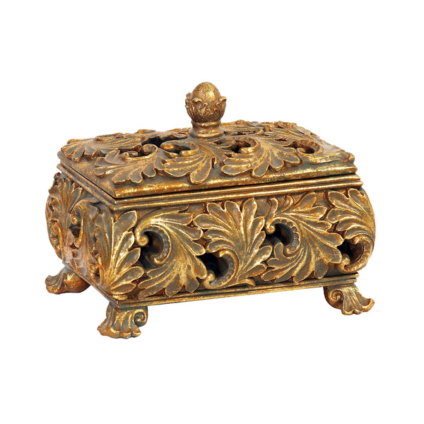 Textured Leaf Keepsake Storage Box In Gold