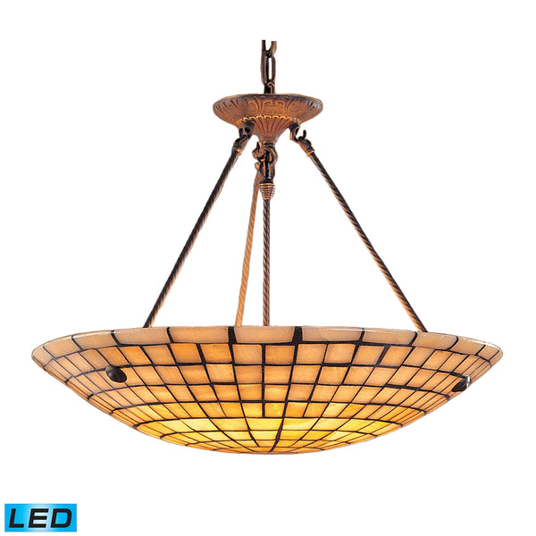 Stone Mosaic 8 Light LED Pendant In Dark Antique Brass