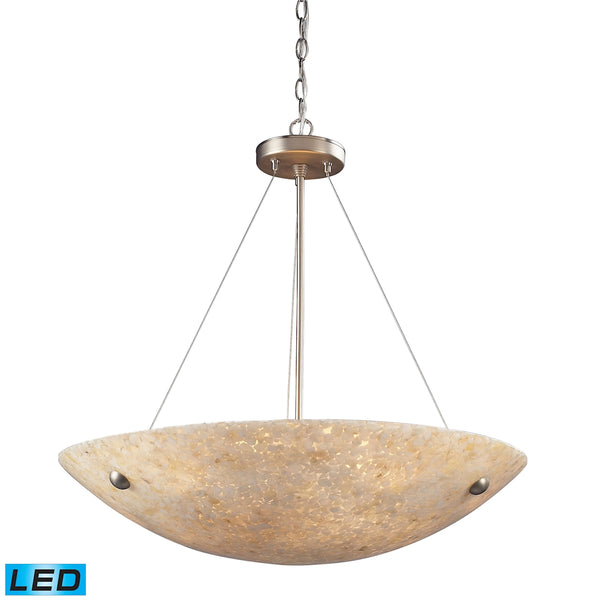 Stonybrook 6 Light LED Pendant In Satin Nickel And Pearl Stone Glass