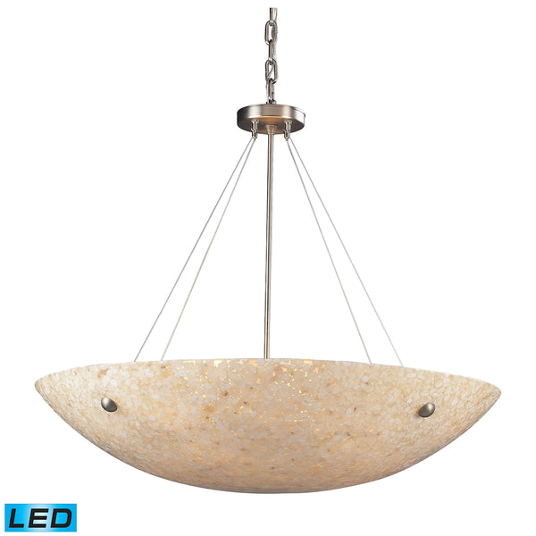 Stonybrook 8 Light LED Pendant In Satin Nickel And Pearl Stone Glass