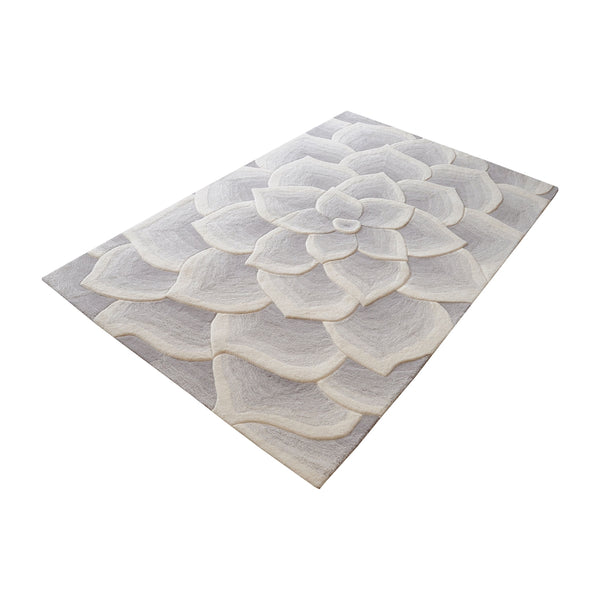 Kallista Handtufted Wool Rug In Grey And White - 3ft x 5ft
