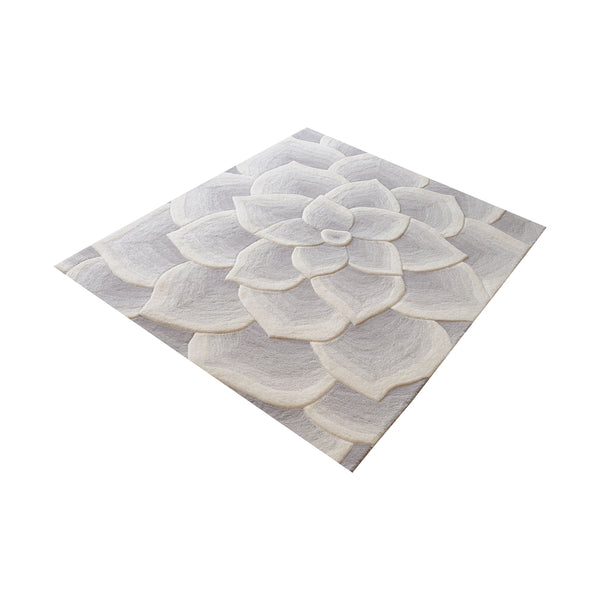 Kallista Handtufted Wool Rug In Grey And White - 16-Inch Square